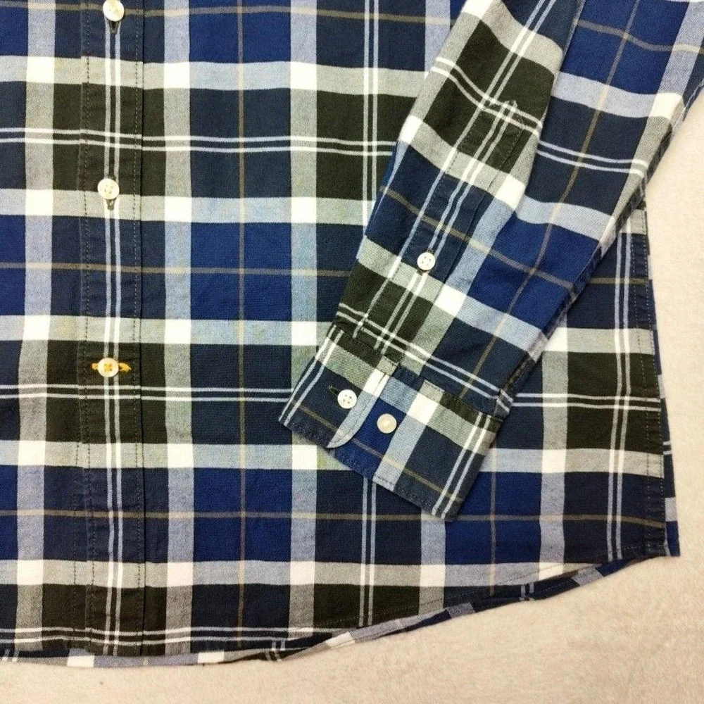 Barbour Shirt Mens Large Blue Tartan Plaid Long Sleeve Button Up Tailored Fit - Picture 4 of 12